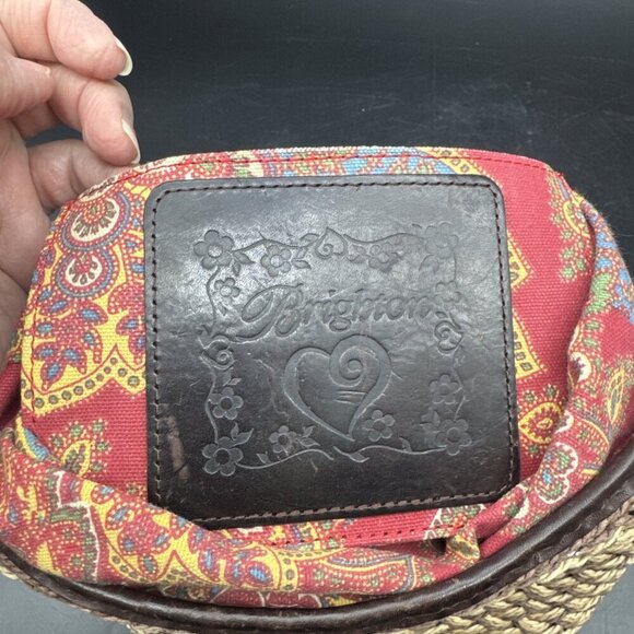 BRIGHTON Handbag Straw Crossbody Shoulder Purse Brown Leather Flower Lined Charm - Picture 14 of 16